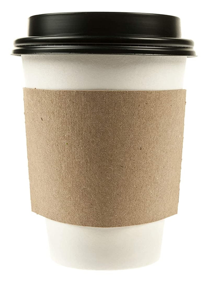 100 x 7oz/8oz/12oz/16oz White Paper Coffee Cups With or Without White Sip Lids 