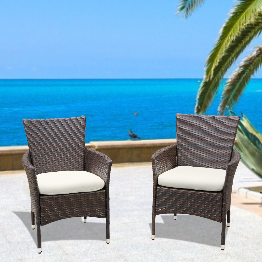 2 Piece Patio Set, Weather Resistant Modern Rattan Patio Chairs Conversation Set, Outdoor Wicker Front Porch Furniture, Small Patio Set Furniture with Cushions, Patio Balcony Bistro Sets, JA3059 - image 1 of 9