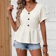 thumbnail image 2 of Levmjia Womens V Neck Tops Short Sleeve Summer Casual Basic Solid Color Cotton Slim Fit Stretchy Work Vacation Yoga Comfortable Soft Lightweight Trendy Pullover, 2 of 5