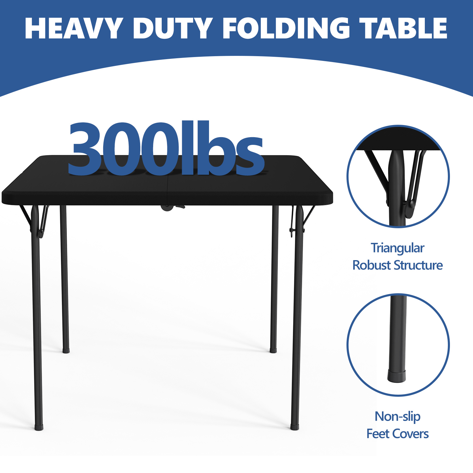 HaiCube 36 in. Square Folding Table, Black photo 3