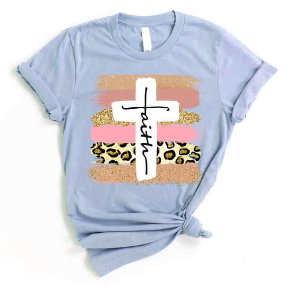 Love in Faith | Faith Cross Paint Swipe Short Sleeve | Christian T-Shirts for Women | Faith-Based Apparel | Christian Gifts | Heather Blue | Small