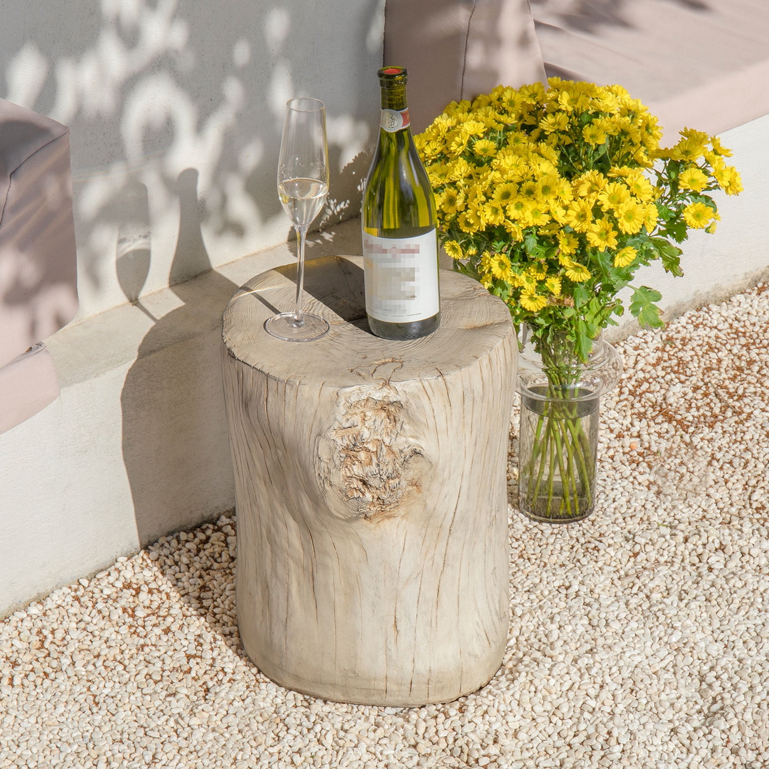 VENTOPYR 2PCS Faux Wood Light Beige Hand-Painted Beige End Side Table