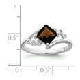 thumbnail image 2 of White Sterling Silver Ring Band Gemstone Smoky Quartz Square Diamond, 2 of 2
