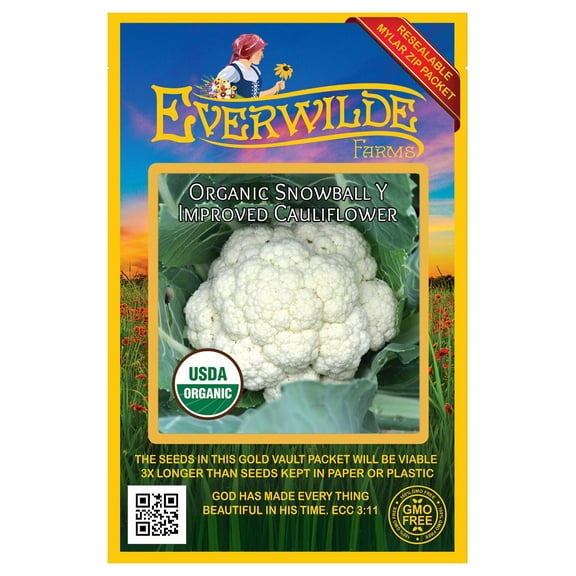 Everwilde Farms - 250 Organic Snowball Y Improved Cauliflower Seeds - Gold Vault Jumbo Bulk Seed Packet