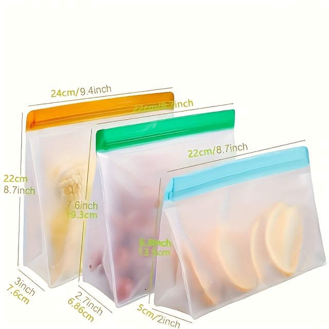 CHUANK Sacs de Rangement Alimentaires Réutilisables en Silicone Sacs de Congélation Étanches et Réutilisables Sacs de Voyage/maison - 1 Sac Réutilisable Gallon/1 Sac à Sandwich Réutilisable/1 Sac à Collation Réutilisable (BPA Non Inclus)