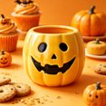 thumbnail image 3 of Halloween Ceramic Pumpkin Mug Set of 4 Carved Happy Face Fall Drink Cup Decor Cozy Fall Ambiance, 3 of 4