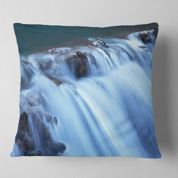 Design Art Designart Fantastic Blue Water Cascade Landscape Printed Throw Pillow Walmart Com Walmart Com