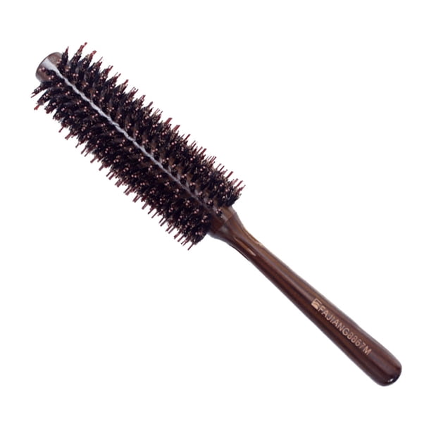 Cepillo de pelo de cerdas naturales, peines redondos para rizar con mango de madera para secar, peinar y rizar el cabello 8867-14