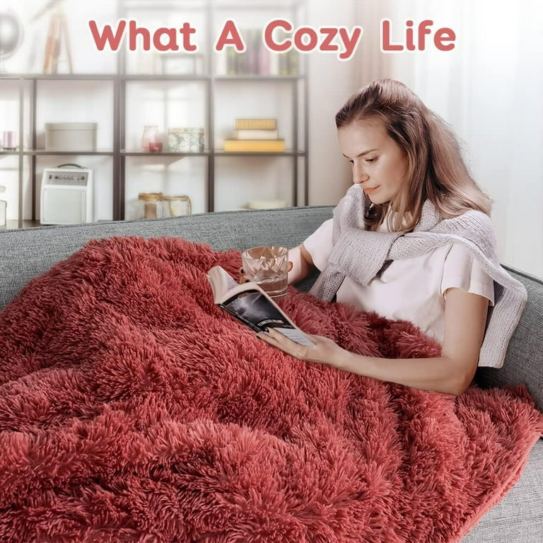Anjee Faux Fur Weighted Blanket 15lbs Super Soft Plush Fleece and Cozy Sherpa Reverse Shaggy Long Fur Throw Weighted Blankets 48 x72 Peach Pink Walmart