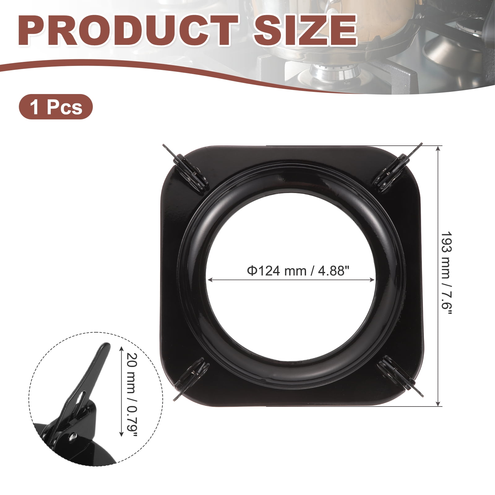 Uxcell Wok Ring for Gas Stove, 4.9 Inch Cast Iron Gas Stove Rack Wok Support Ring Square Cooktop Solid Stand Brackets Replacement Accessories for Home Kitchen Burner, Black