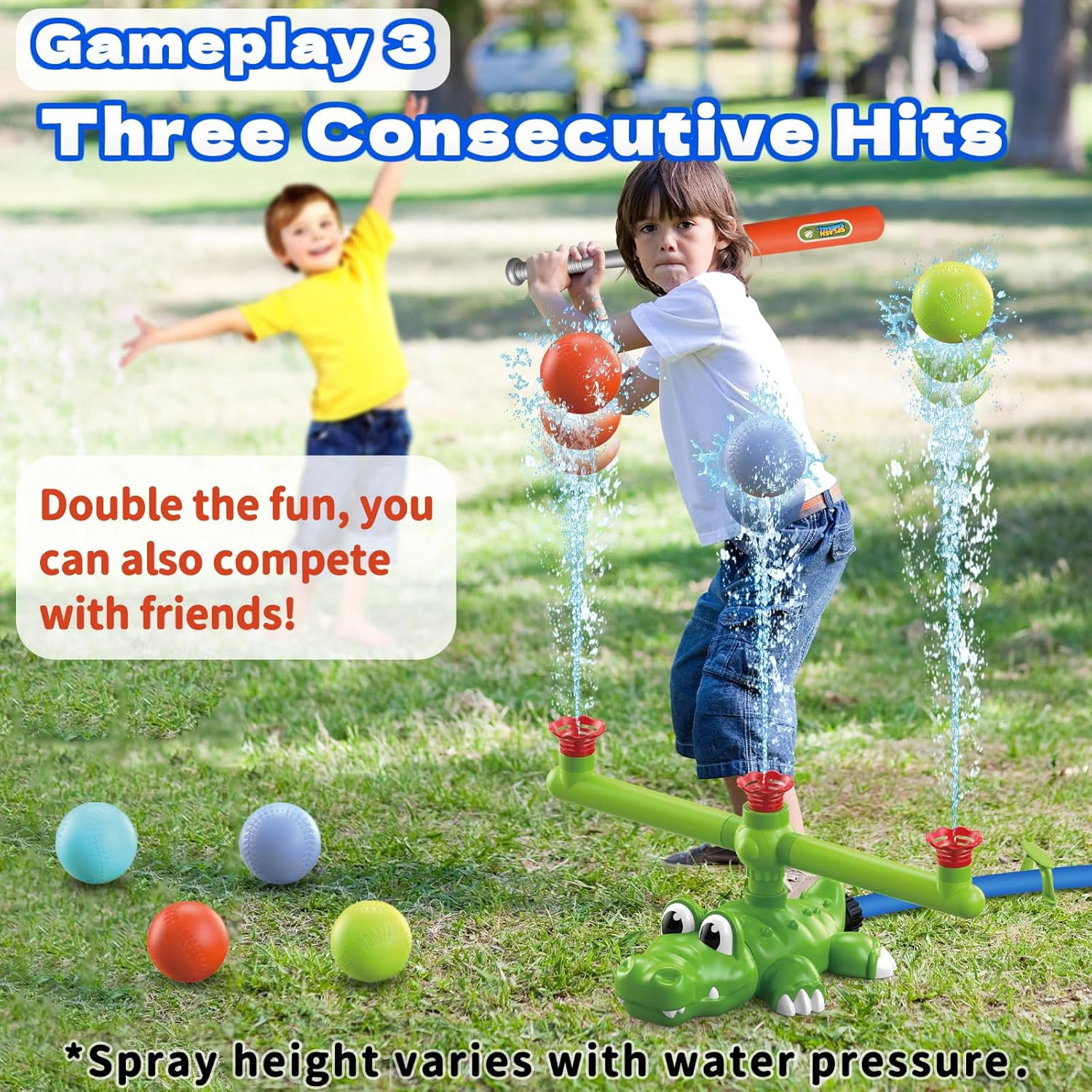 4-in-1 Kids Water Sprinklers T Ball Set & Water Ball Toy, Crocodile Baseball Sprinkler for Backyard Outdoor Summer Toys for Boys Girls Outside Yard Water Game Toys for Kids Toddlers Ages 3-8