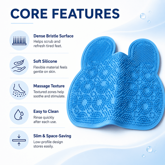 Silicone Foot Scrubber Mat for Shower, Rabbit Shape Bath Foot Brush with Soft Bristles, Flexible Massage Pad, Quick Dry Bathroom Cleaning Accessory