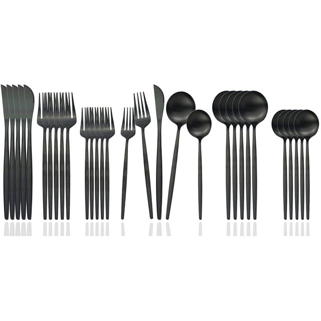JASHII Flatware Silverware Set Stainless Steel Satin Finish Cutlery Set Service for 6, 30-Piece Spoons And Forks Kitchen Utensil Set, Dishwasher Safe (Matte Black)