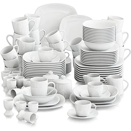

YUQIN Dinnerware Sets 100-Piece Grey White Dish Set for 12 Square Dinner Set with Plates Bowls Cups and Saucers Egg Cups Sugar Pot and Milk Jar Plates and Bowls Sets Oven Safe Series Elisa