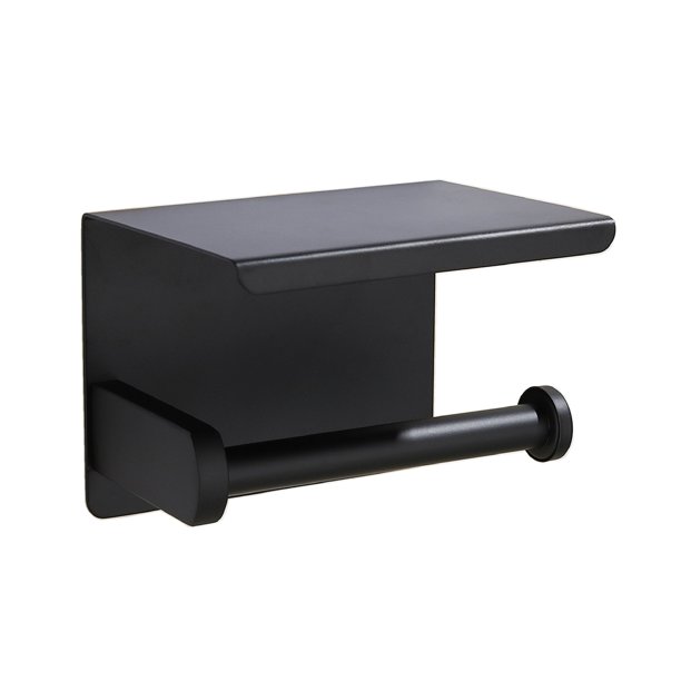Inicio Baño Montaje en pared Soporte para papel higiénico Toalla de papel Soporte de acero inoxidable con soporte para teléfono, Negro Kearding HA4512-02B