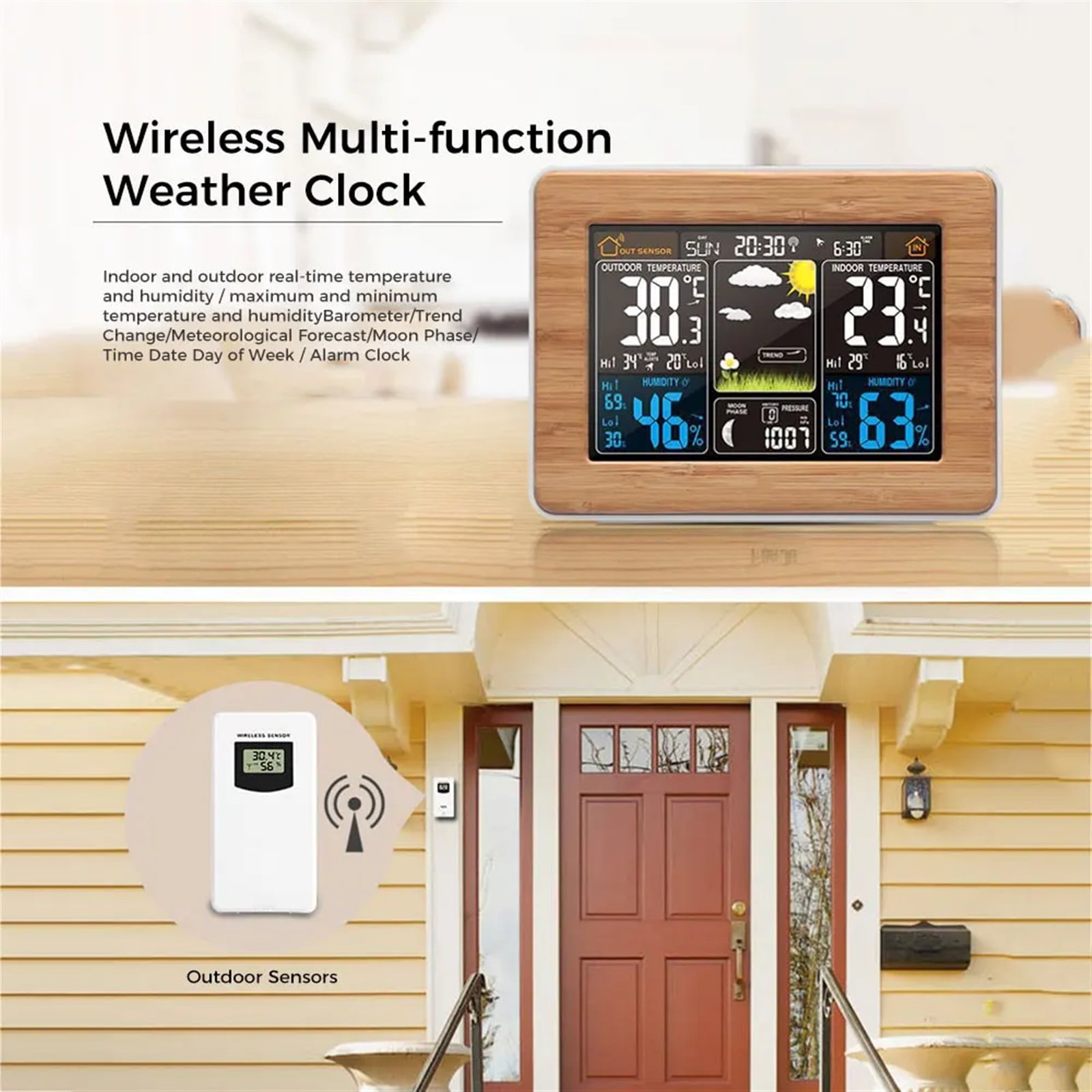 Weather Station Wireless Indoor Outdoor Thermometer, Color Display Weather With Barometer, Calendar, Adjustable Backlight ,High Precision