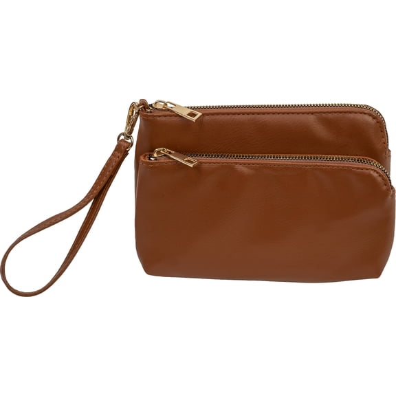 True Gear Women's Faux Leather Wristlet Clutch - Compact Evening Bag with Removable Wrist Strap, Brown