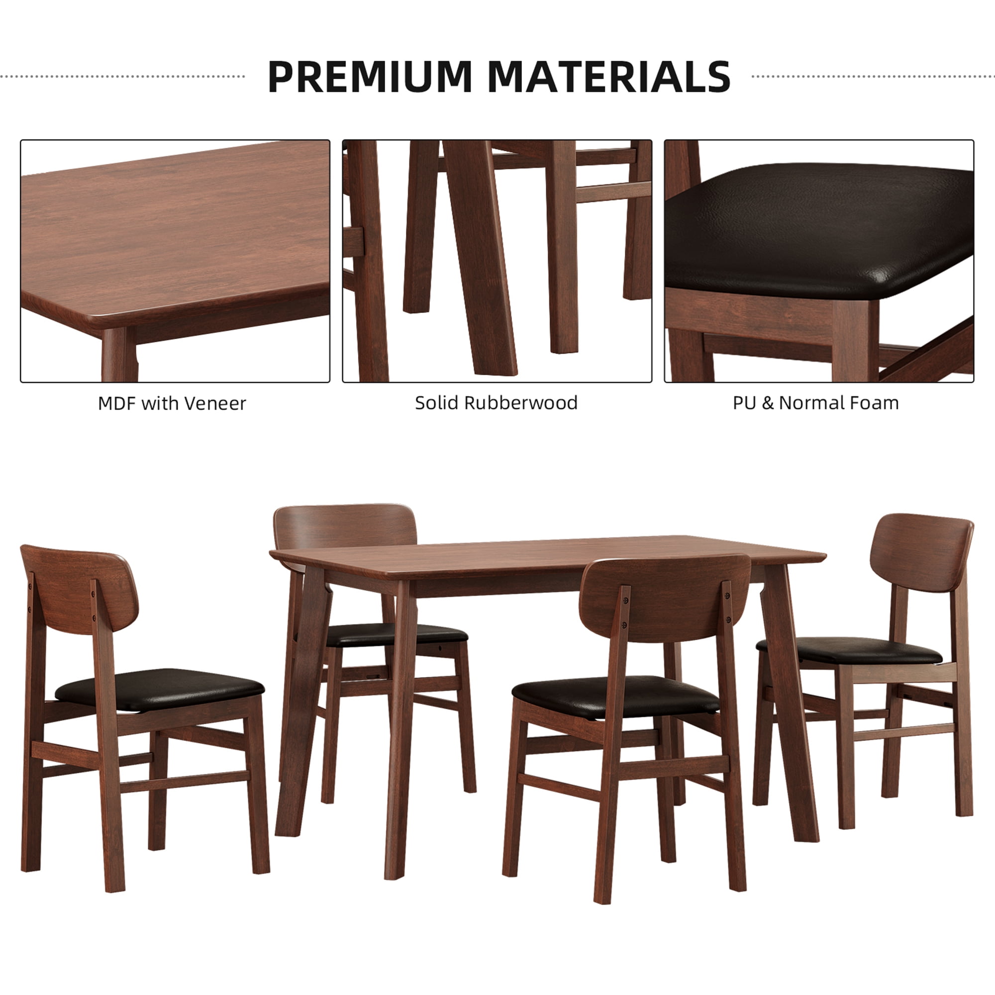 Kadyn 5 Pieces Dining Table Set, Kitchen Table Set, 1 Dining Table and 4 Chairs for Home, Antique Brown Kadyn 5 Pieces Dining Table Set, Kitchen Table Set, 1 Dining Table and 4 Chairs for Home, Antique Brown