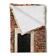thumbnail image 2 of Rustic Soft Flannel Fleece Blanket, Old Door and Window Brick Wall Suburban Area European Aged House Entrance, Cozy Plush for Indoor and Outdoor Use, 60" x 80", Brown Cream Redwood, by Ambesonne, 2 of 5