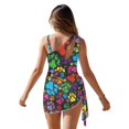thumbnail image 2 of Xoenoiee Colorful Dog Paw Print Girls' One-Piece Swimsuit with Adjustable Strap and Matching Cover Up Skirt, Quick Dry Bathing Suit Padded Swimwear Set, 9-10 Years, 2 of 7