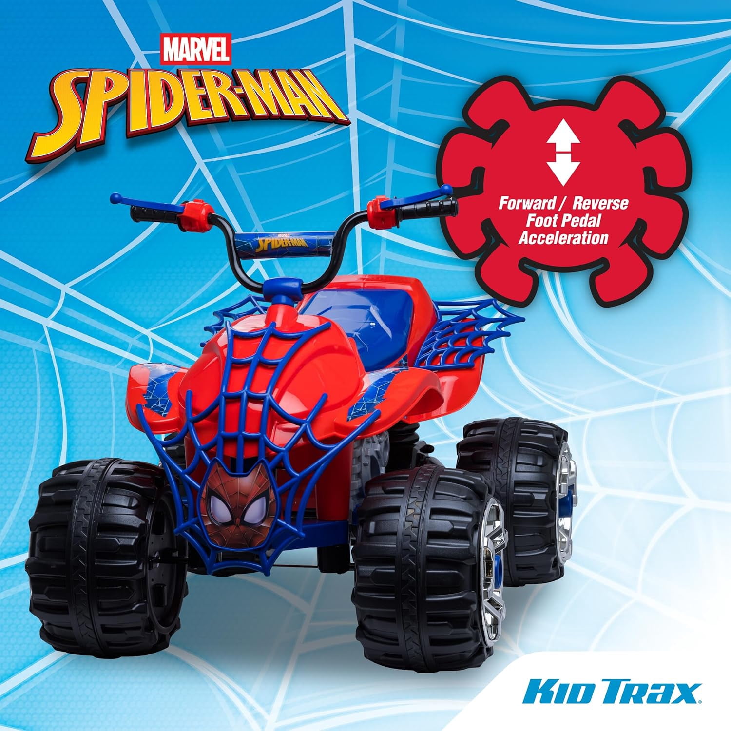 Kid Trax Marvel Spiderman Toddler ATV Ride On Toy, 12 Volt Battery, 3-7 Years, Max Rider Weight 88 lbs, Spider-Man Blue