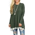 thumbnail image 3 of Andaa Mujer Cuello Redondo Manga Larga Encaje Empalme Swing Camisa Vestidos Túnica Larga Blusas Camisas para Leggings Verde, 3 of 3