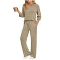 thumbnail image 4 of ZUKMRJPC Women's 2 Piece Sets 3/4 Long Sleeve Crewneck Knitted Top and Drawstring Pants Suits Solid Color Soft Cozy Casual Sets, 4 of 8