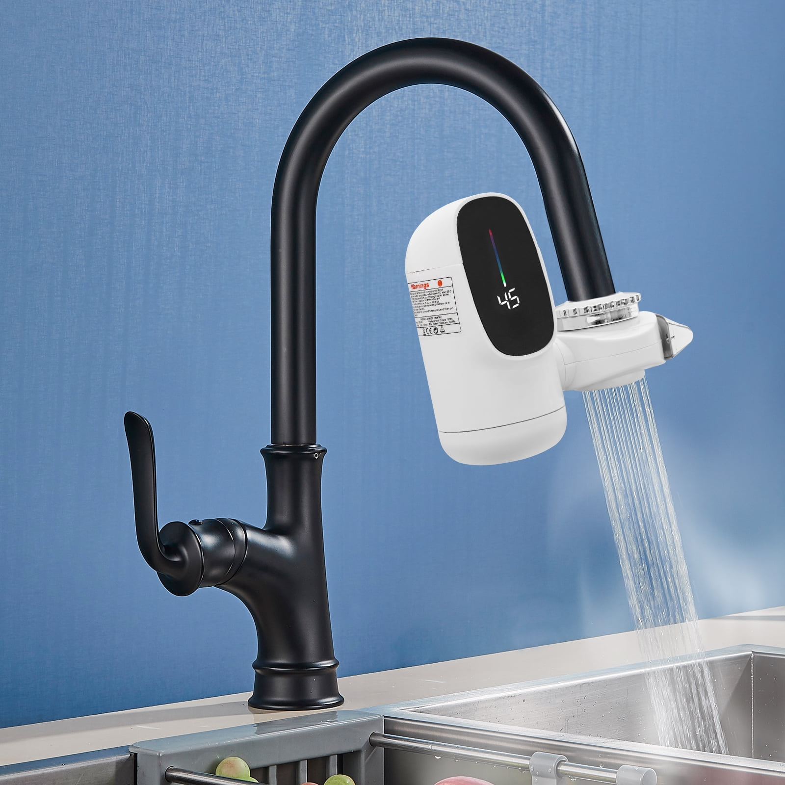 Instant Hot Water Faucet, 2500W Tankless Under Sink Electric Water Heater, 3-Second Heating with Smart LED Display & Adjustable Temperature (86-140°F), 110V for Kitchen Bathroom Washroom