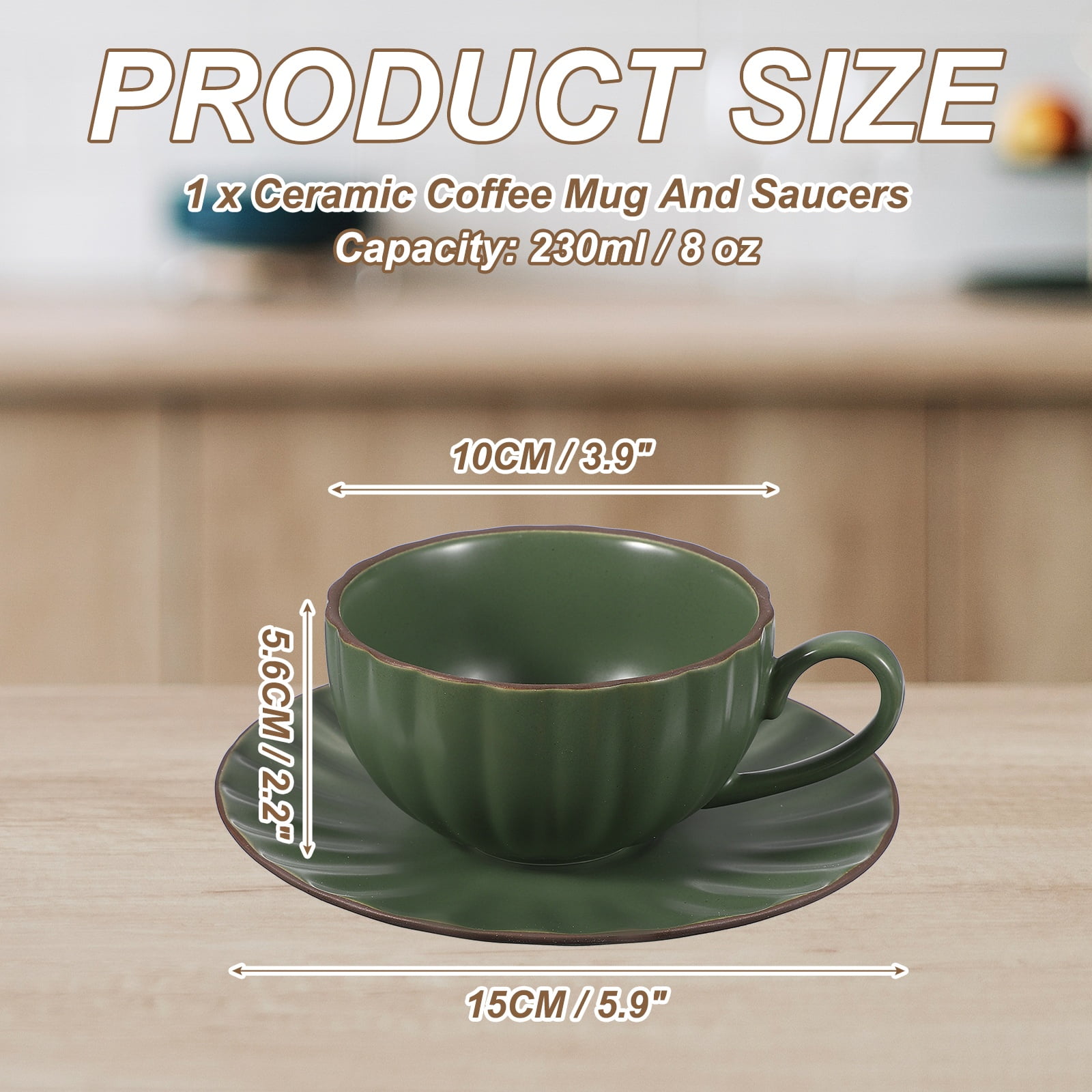 Uxcell Handmade Vintage Espresso Cups, 8 oz Coffee Cups and Saucers Ceramic Tea Cup with Handle Dishwasher and Microwave Safe for Latte Cappuccino Milk Office Home Gifts, Dark Green