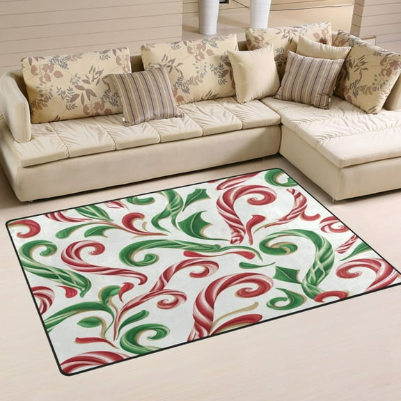 Non-Slip Area Rug 31"x20" Indoor Washable Floor Mats Carpet Printed for Living Room, Bedroom, Home Decor Red and Green Candy-cane
