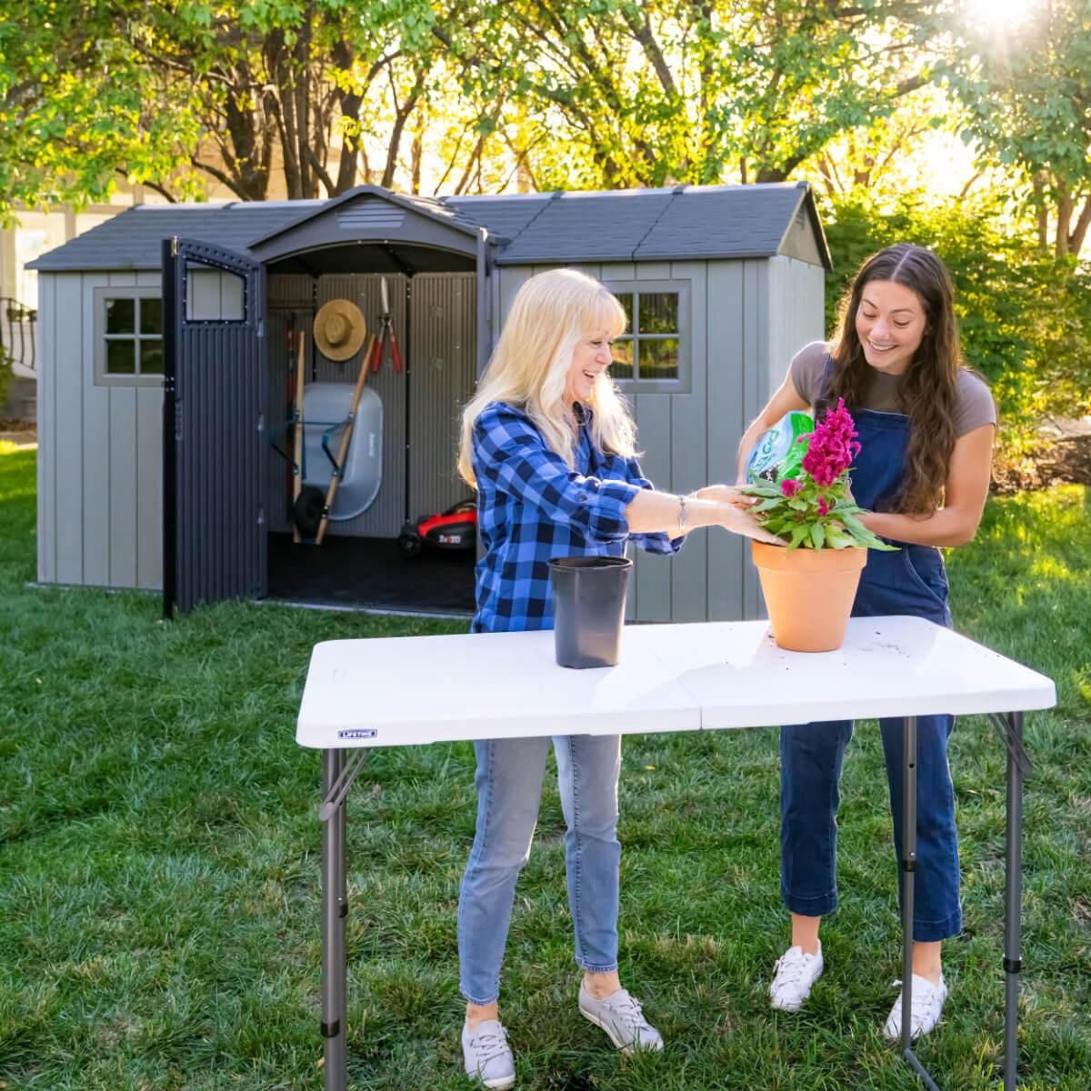 Lifetime 14.5 Ft x 7 Ft Side Entry Outdoor Storage Shed - Durable, Weather-Resistant Shed for Garden, Tools, and Equipment