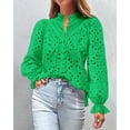 thumbnail image 3 of Blusa PRETTYGARDEN para Mujer con Cuello en V, Manga Abullonada de Encaje, Verde, Talla S, 3 of 6