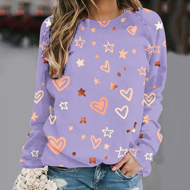 RKSTN Blouses pour Femmes, Chandail en Molleton Imprimé de la Saint-Valentin, Épaule à Manches Longues, Col Rond, Blouses Habillées Décontractées