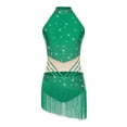 thumbnail image 3 of inlzdz Femmes Strass Franges Col Montant Sans Manches Justaucorps à Franges Robe Latin Tango Salsa Jazz Vert TP, 3 of 6