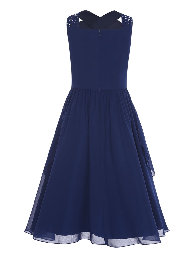 navy blue bridesmaid dresses under 100 Raenseen Kids Chiffon Flower Girl Dress Sparkly Sleeveless Ruffled Junior Wedding Party Dress 10 Sleeve Length colourway-penny Solid Color Shawls Size:XXL (Chest Width 57in.)
