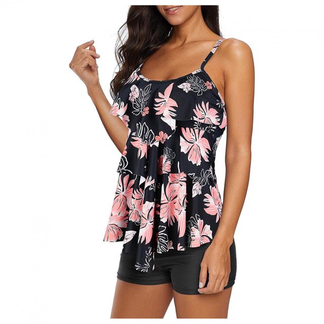 Pisexur Women Tankini Swimsuits with Boy Shorts Ladies Tummy Control Two Piece Bathing Suits Ruffle Swim Tank Top Swimwear - Swimsuit for Women Two Piece