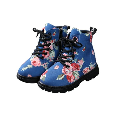 

Wazshop Boys Booties Thick Sole Boots Zip-Up Ankle Cute Platform Shoes Children High Top Comfort Blue 7 Toddler