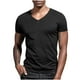 thumbnail image 1 of Blusas y camisas de manga corta con cuello en V para hombre, blusas casuales de verano a la moda de color liso con cuello en V y manga corta para hombre., 1 of 7