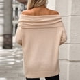 thumbnail image 5 of Sweater for Women Long Sleeve Knitted Solid Color Off-the-shoulder Sweater Beige L, 5 of 6