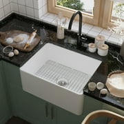 DeerValley DV-1K501 Fireclay Ceramic Farmhouse Kitchen Sink Single Bowl with Grid and Strainer (24" Lx 18" Wx 10" H)