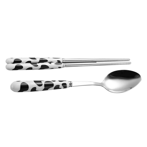 HOOWIFFY Eating Utensil Sets Ceramic Handle Spoon Chopstick 1Set Stainless Steel