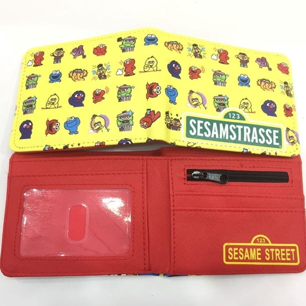 Monedero doble con dibujos animados de Elmo y pájaro grande de Barrio Sésamo, bonito tarjetero plegable, monedero corto creativo kawaii para niños