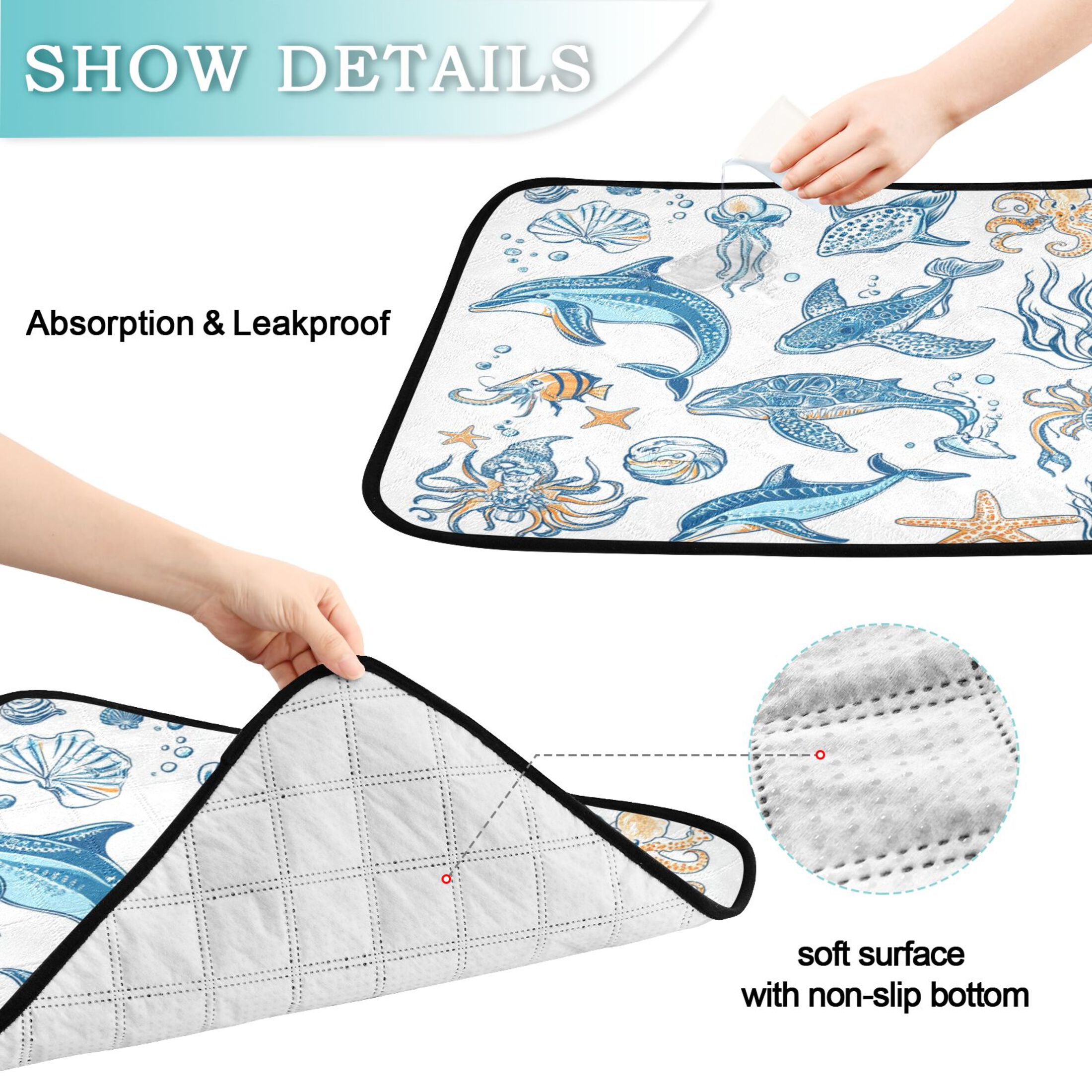 Washable Pet Pee Pads with Super Absorbent Reusable Training Pads for Dogs & Cats Ocean-themed Pattern