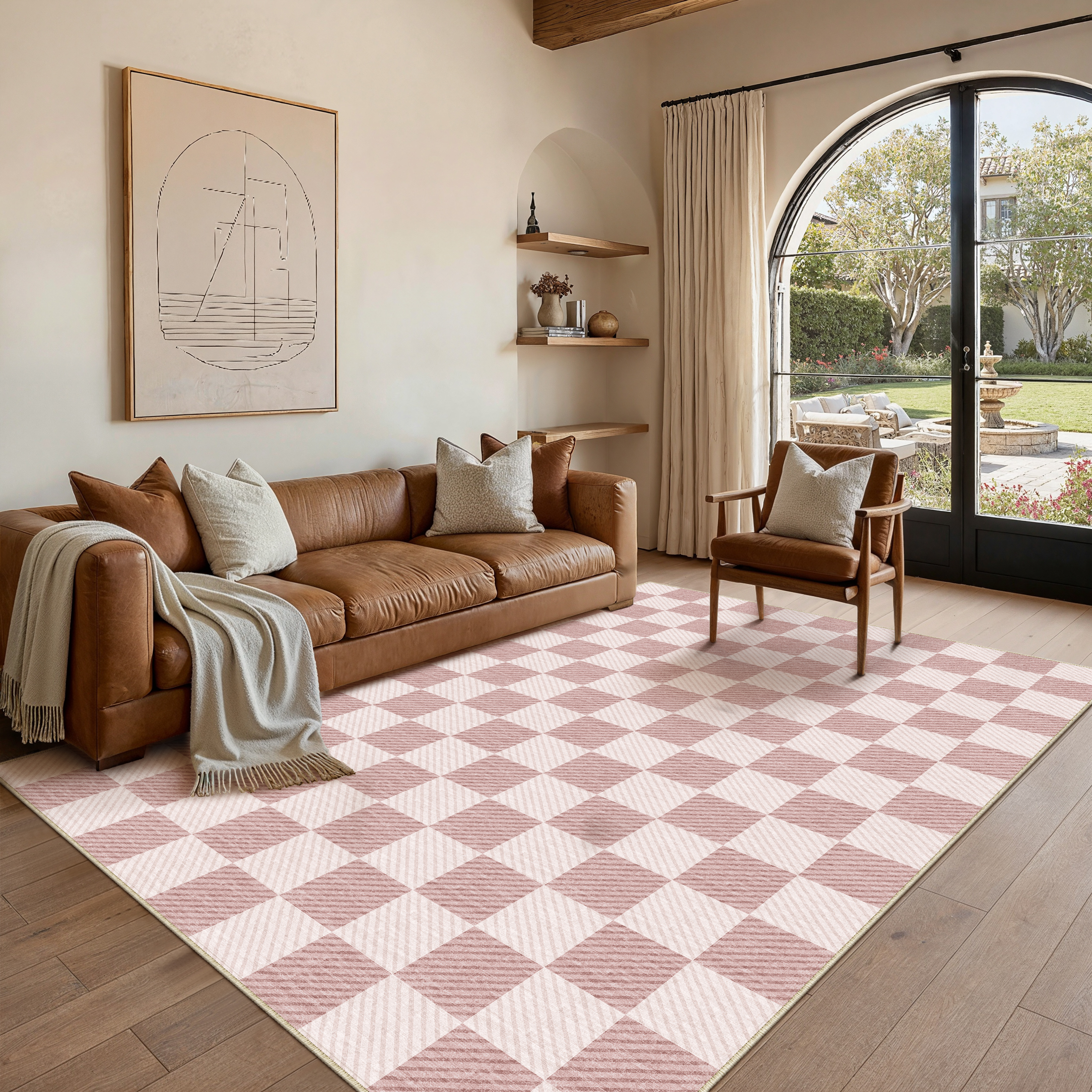 WIPONKEN 6x9 Checkered Area Rug Non-Slip Farmhouse Washable Carpet for Entryway, Bedroom, Living Room, Kitchen, Bathroom Soft Indoor Door Mat