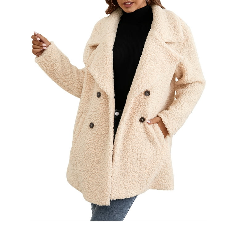 Bagilaanoe Womens Winter Fleece Open Front Jacket Teddy Bear Sherpa Coat  with Pockets Outerwear - Walmart.com