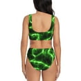thumbnail image 3 of Kdxio Green Lightning Print Women's 2 Piece High Waisted Wrap Spaghetti Strap Summer Swimsuit Bikini Set-, 3 of 7