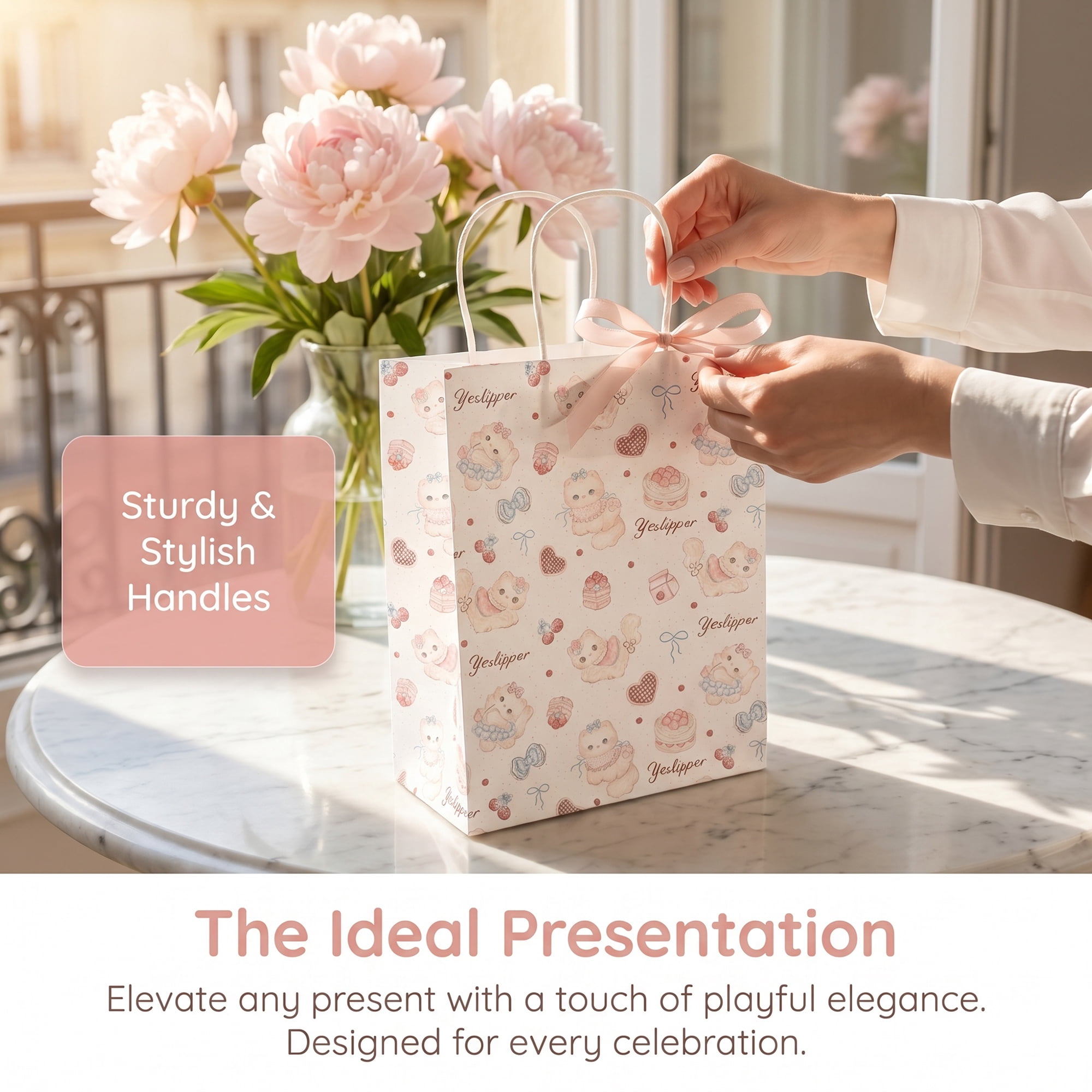Unique Bargains 6Pcs Thick Paper Gift Bags with Handles Pink Bear 8.3" x 4.3" x 10.6"