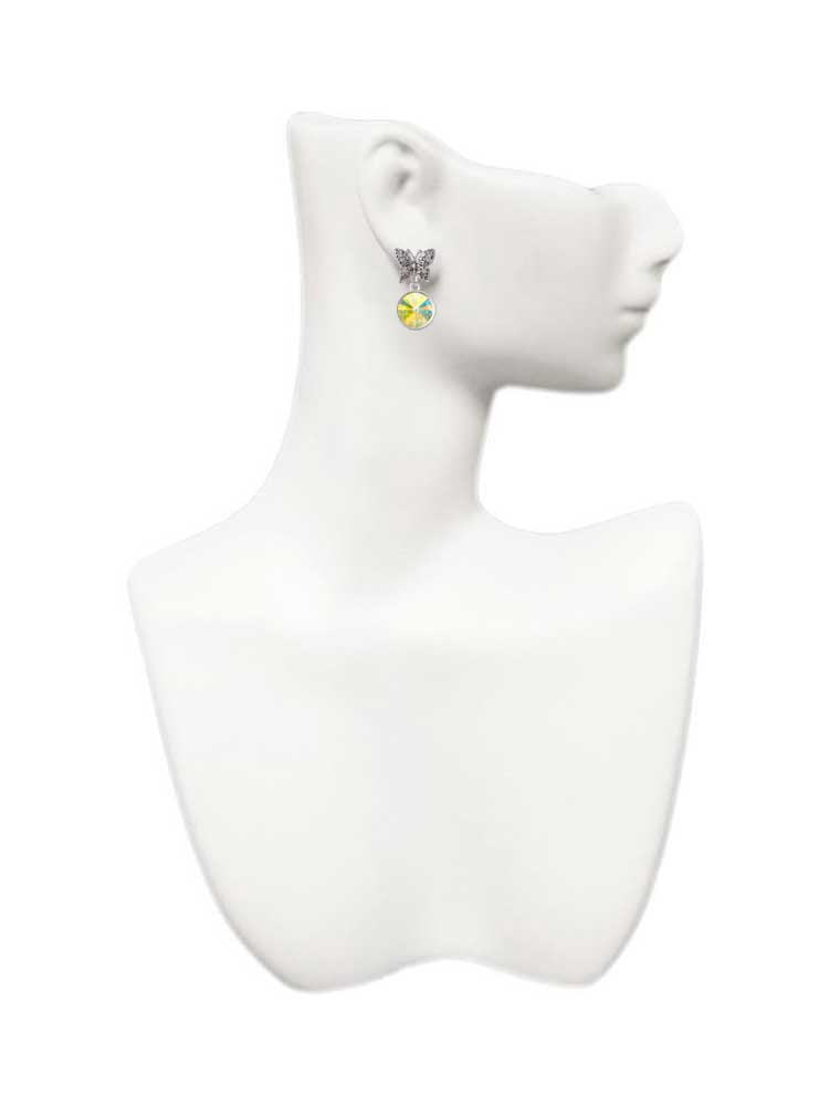 Delight Jewelry 12mm Crystal Rivoli - Clear AB Silvertone Antiqued Butterfly Post Earrings