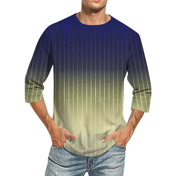 Camisas de Manga Larga para Hombres Imprimir Casual Cuello Redondo Blusa de Manga Corta, Camisas de Lino para Hombres