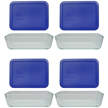 Pyrex 7211 6-Cup Rectangle Glass Food Storage Dish with 7211-PC 6-Cup Cadet Blue Lid Cover (4-Pack)